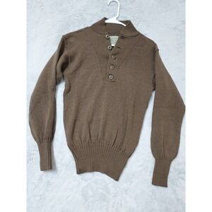 Vintage US Military Sweater Mens Small 34 36 Wool 5 Button Henley Pullover Brown